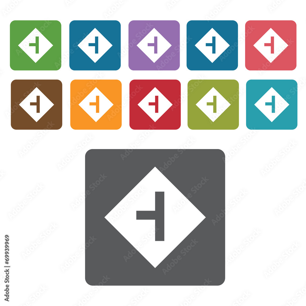 T road sign icon symbol set. Traffic signs set. Rectangle colour T road sign icon symbol set. Traffic signs set. Rectangle colour
