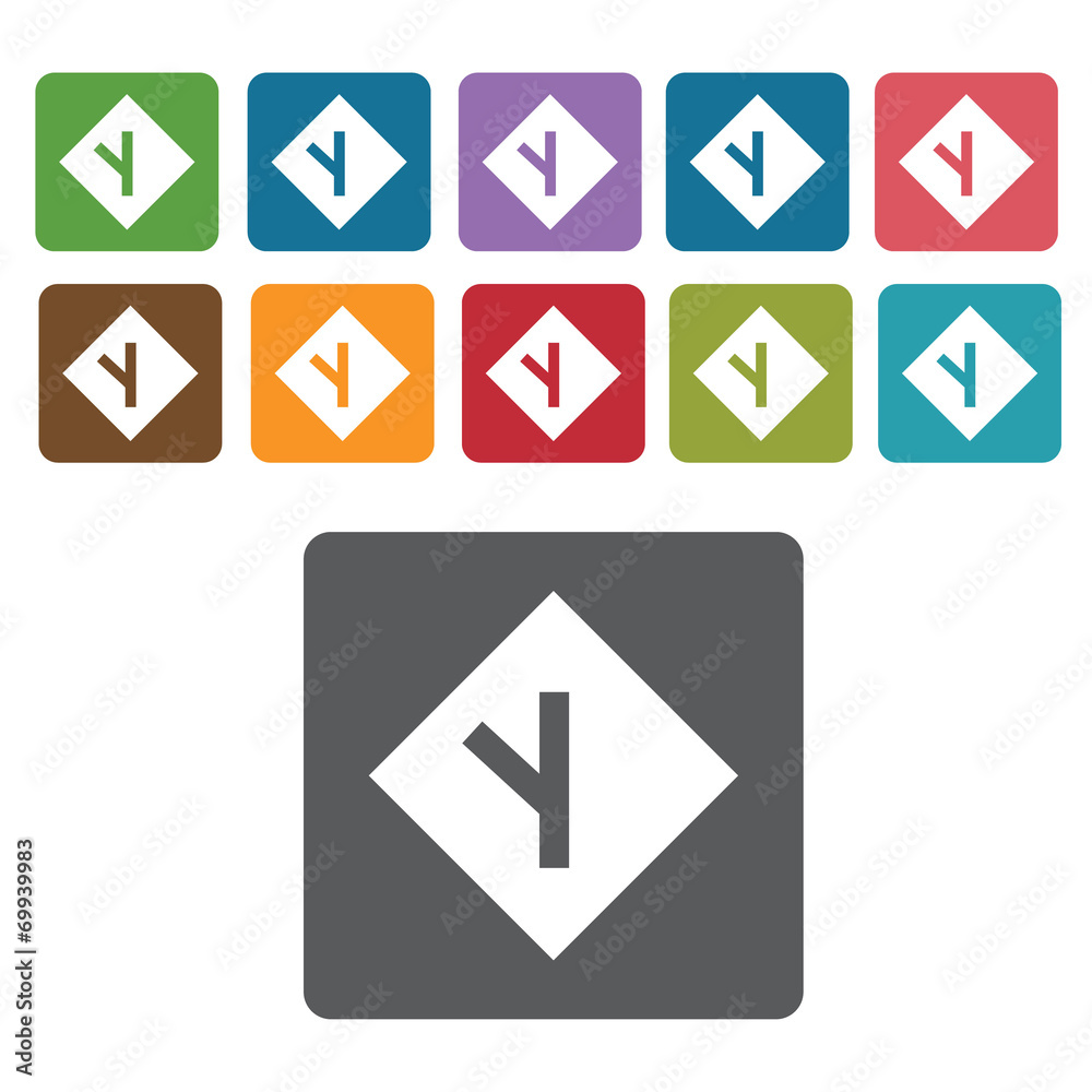 Y road sign icon symbol set. Traffic signs set. Rectangle colour Y road sign icon symbol set. Traffic signs set. Rectangle colour