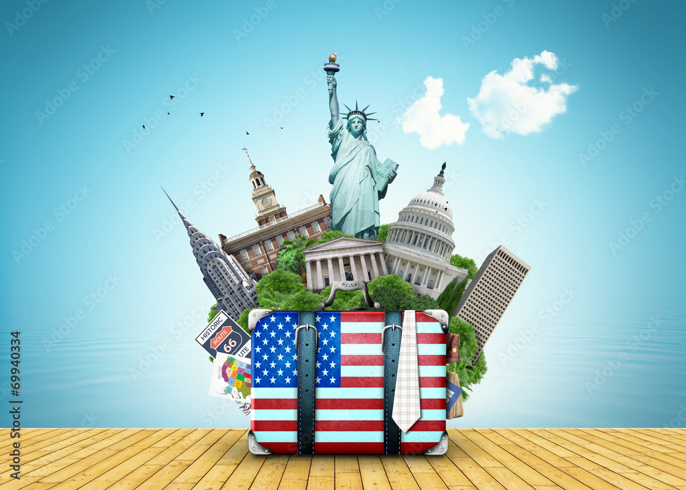 Obraz premium USA, landmarks USA, suitcase and New York
