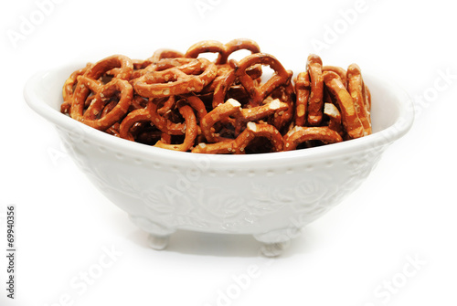 A White Bowl of Delicious Crunchy Pretzels