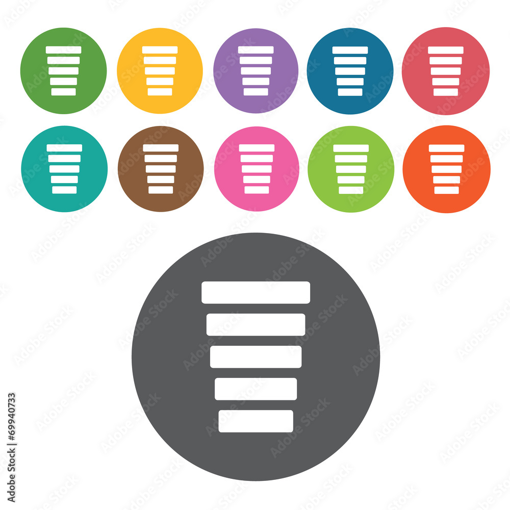 Signal bar sign icon symbol set. Video interface set. Round colo Signal bar sign icon symbol set. Video interface set. Round colo
