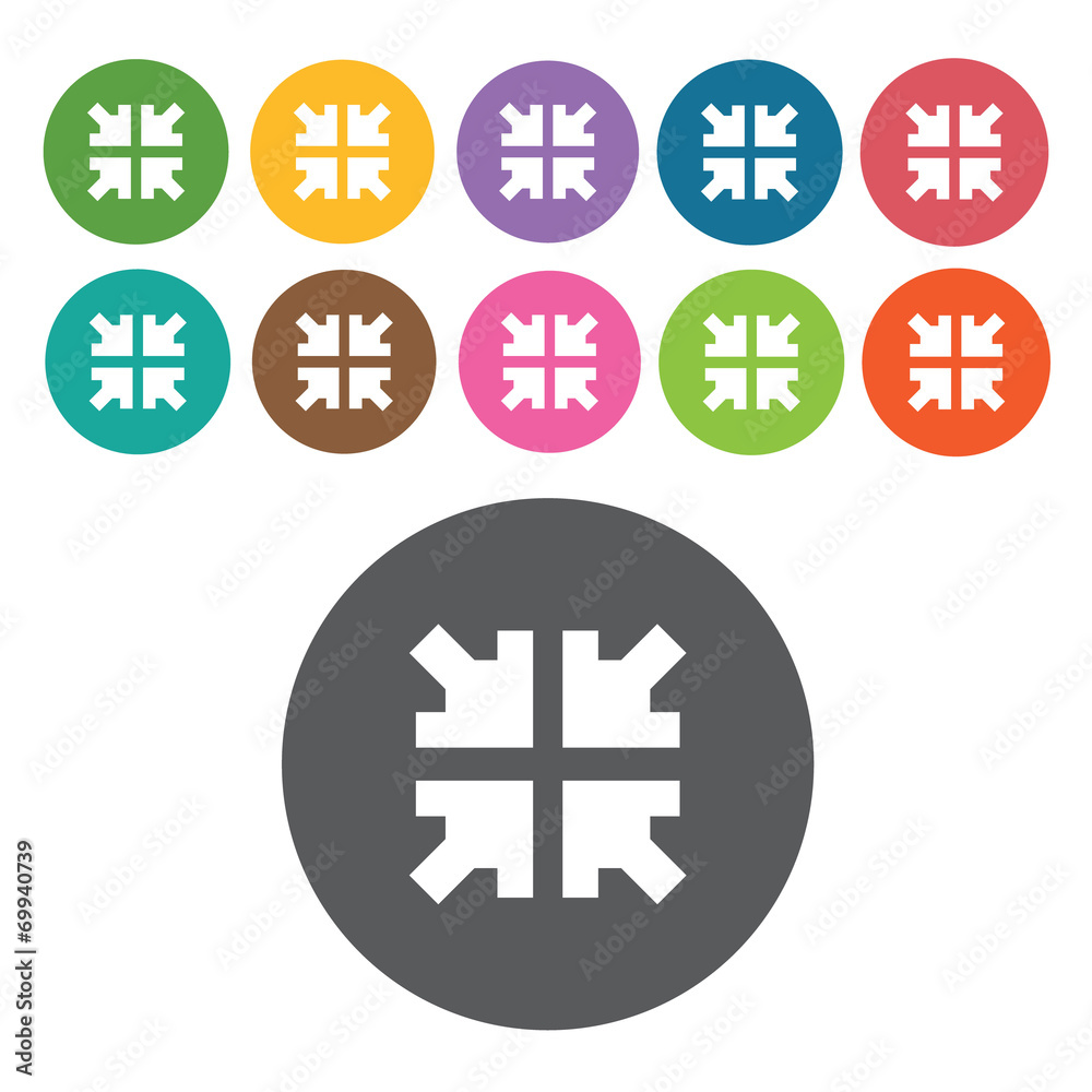Resize sign icon symbol set. Video interface set. Round colourfu Resize sign icon symbol set. Video interface set. Round colourfu