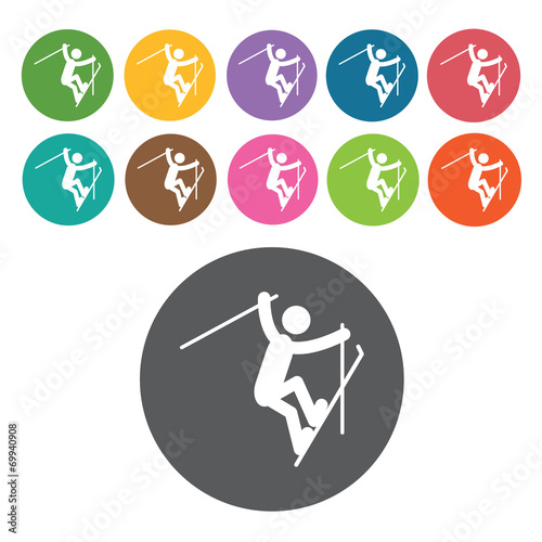 Free style skiing sign icon symbol set. Winter sport set. Round