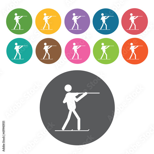 Skiing sign icon symbol set. Winter sport set. Round colourful 1