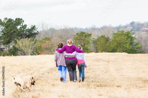 Woman Daughters Walking  Outdoors Landscape