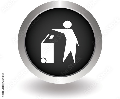 Man and recycled bin. Black Button for website. Vector illustrat