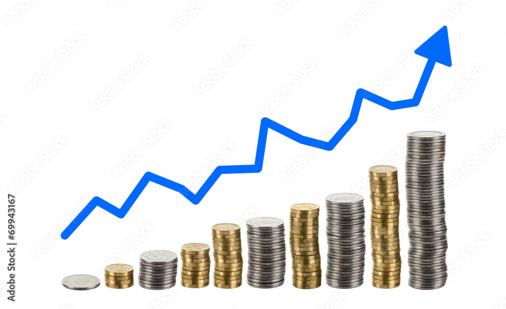 Graph of coins shows upswing in the economy Graph of coins shows upswing in the economy