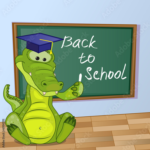 Cartoon Crocodile wrote in classroom