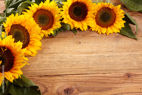 Fototapeta Naklejka Na Ścianę i Meble -  Sunflowers on wooden background