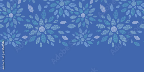 Blue textile peony flowers horizontal seamless pattern