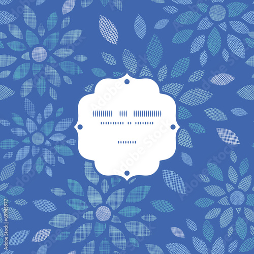 Blue textile peony flowers frame seamless pattern background