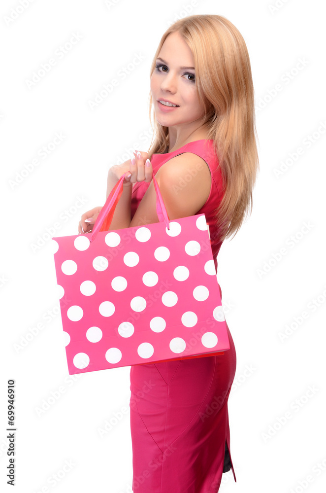 Pretty woman with shopping bags isolated on white Pretty woman with shopping bags isolated on white
