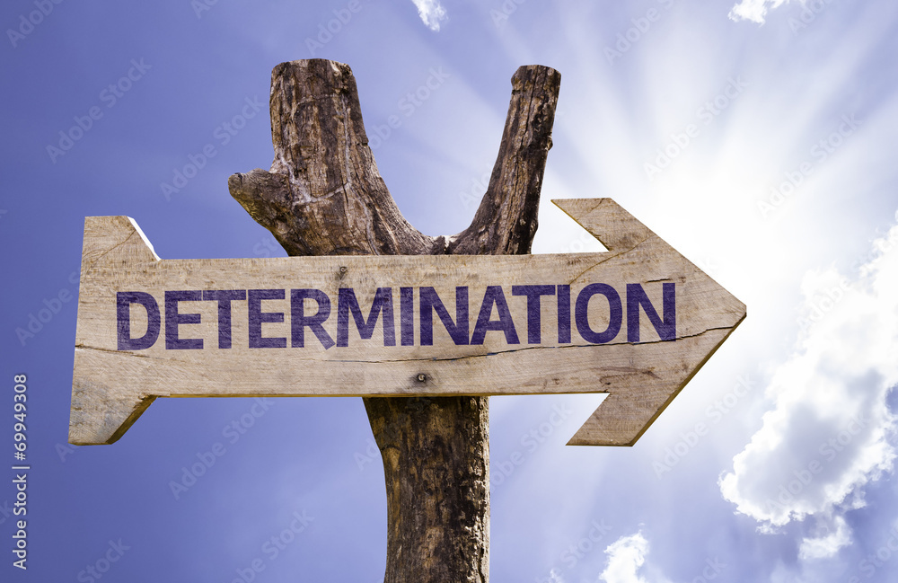 Determination wooden sign on a beautiful day