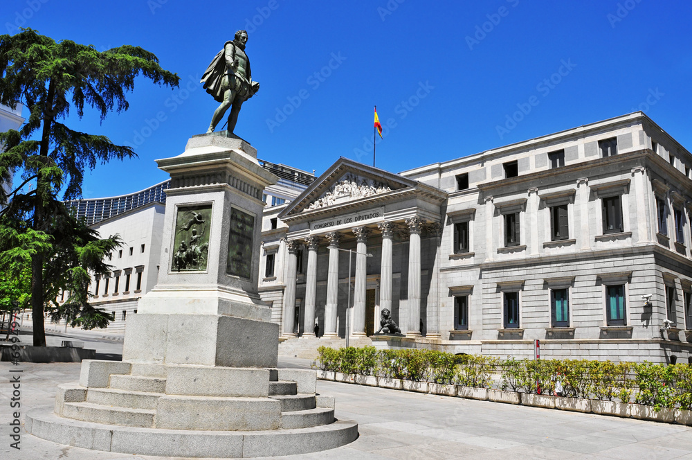 Fototapeta premium Plaza de las Cortes and Spanish Congress of Deputies in Madrid,