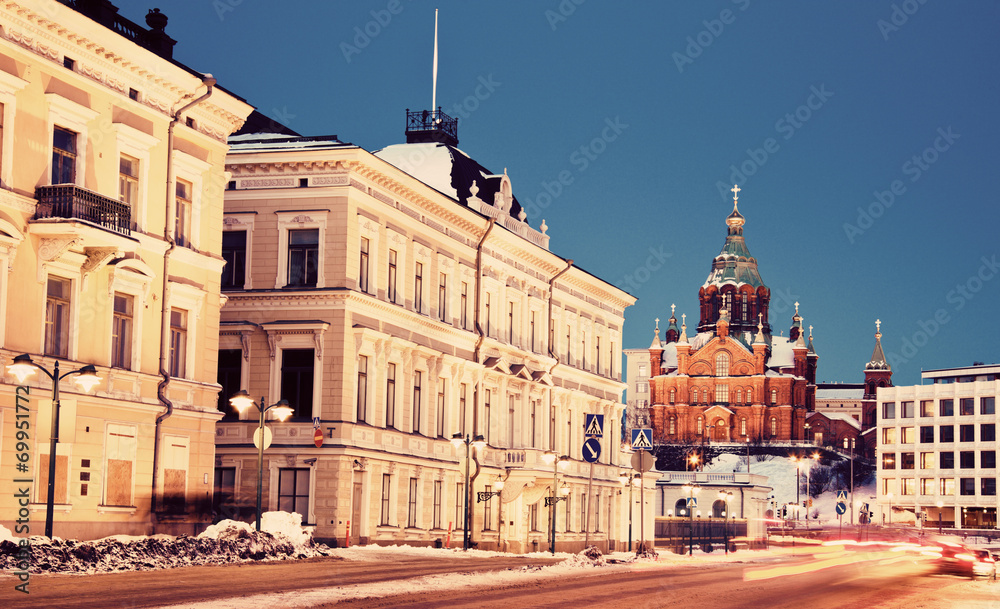 Fototapeta premium Evening in Helsinki - view from Market Square