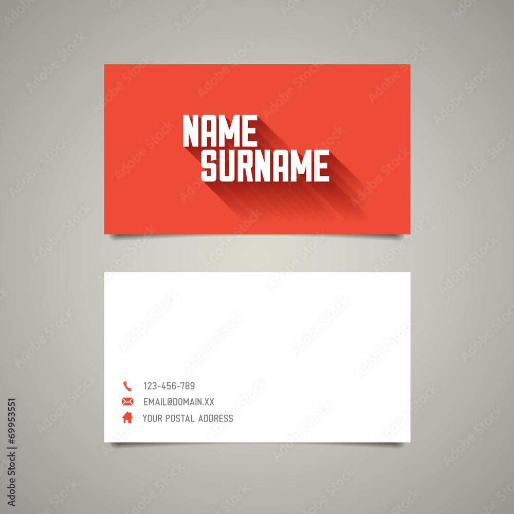 Modern simple business card template with long shadow effect