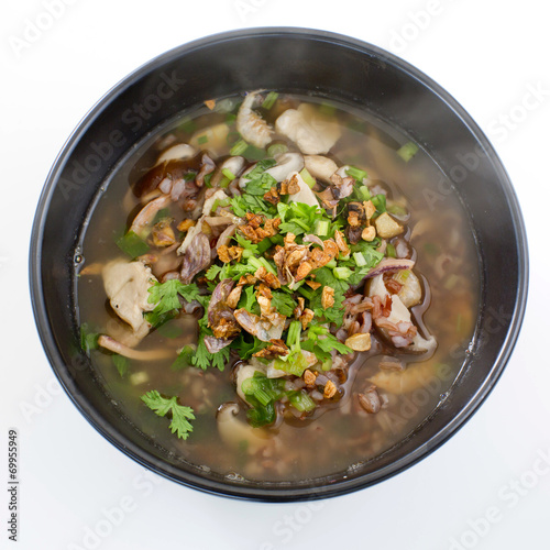 rice congee mixed with meat or rice gruel with pork, dried shrim