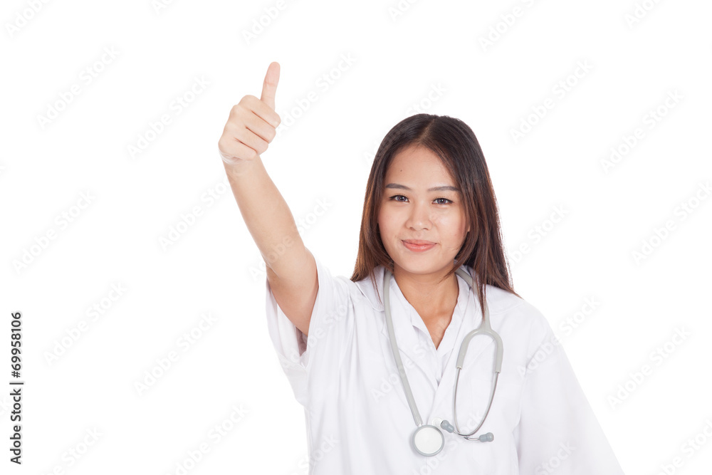 Young Asian female doctor show thumbs up Young Asian female doctor show thumbs up