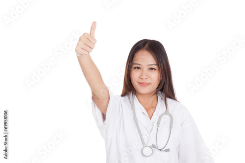Young Asian female doctor show thumbs up