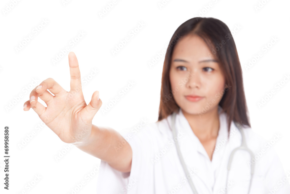 Young Asian female doctor touch a screen Young Asian female doctor touch a screen