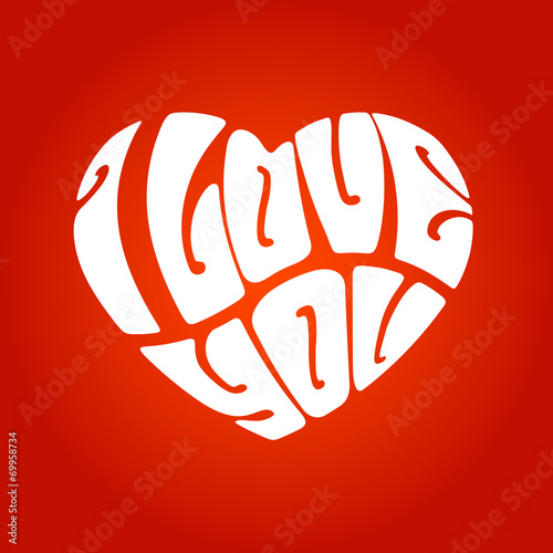 I Love You  Heart in words,Vintage style logo