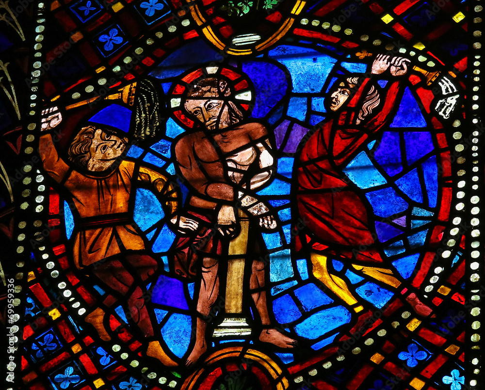 Torture of Jesus - stained glass in Leon