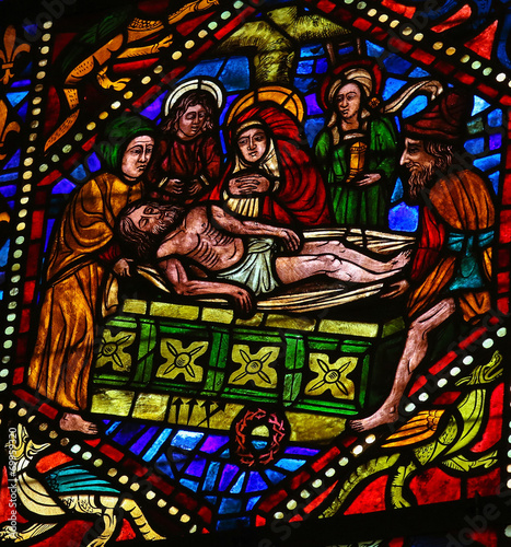 Jesus in his tomb - stained glass