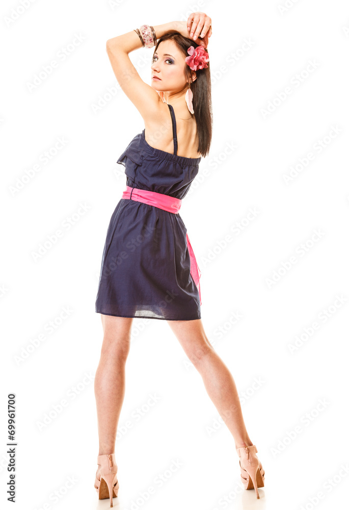 Fashion woman in summer dress and high heels