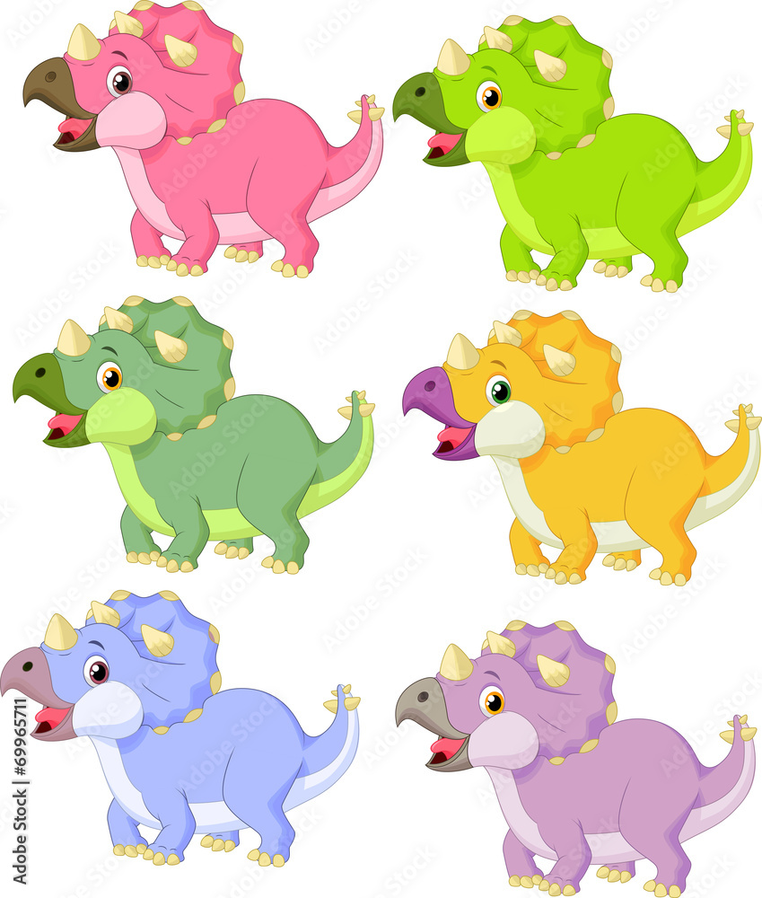 Fototapeta premium Cartoon triceratops in different color