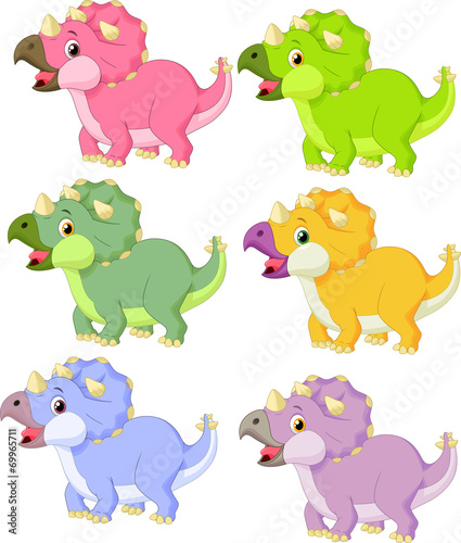 Cartoon triceratops in different color