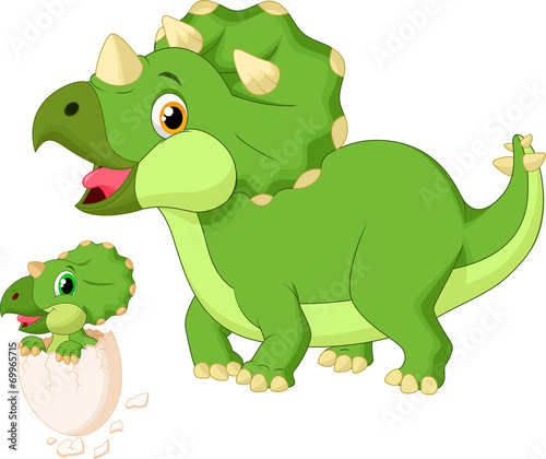 Mother triceratops with baby hatching