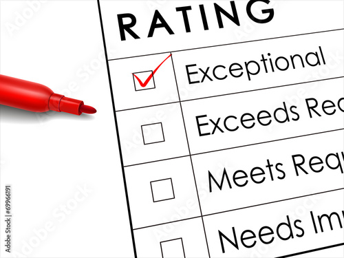 exceptional check box with red pen over rating survey
