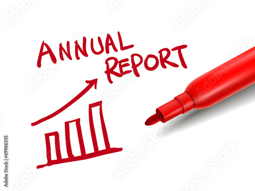 annual report with a red marker