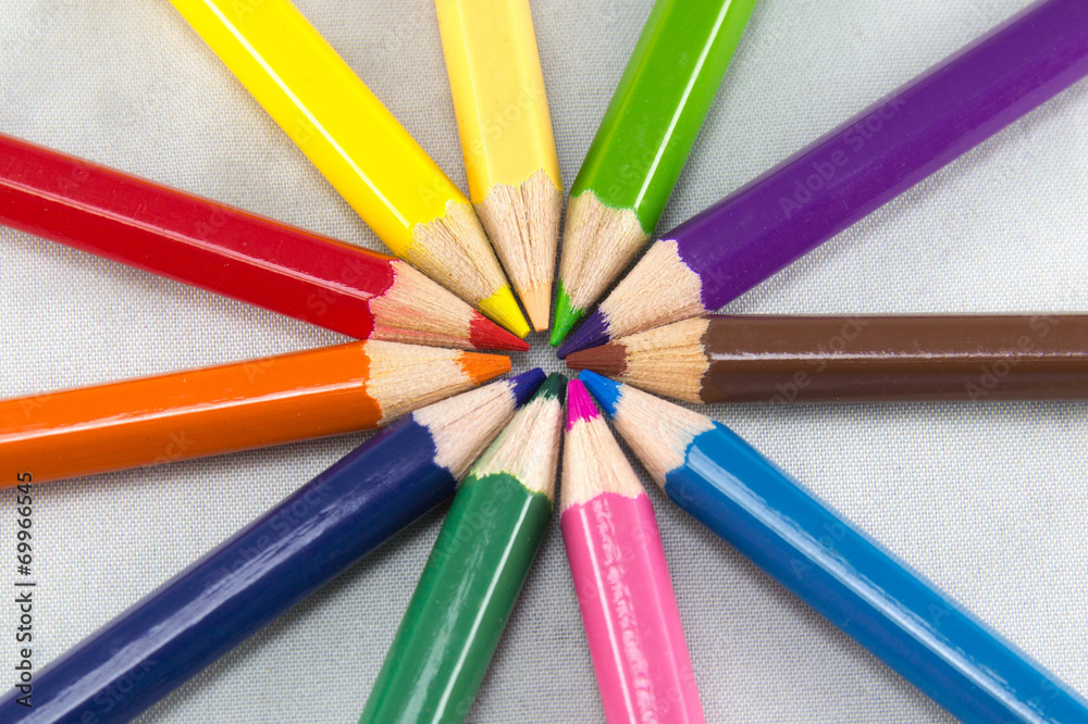 Many different colored pencils on white background Many different colored pencils on white background