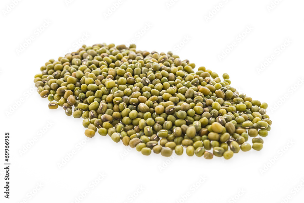 Green mung beans isolated on white background Green mung beans isolated on white background