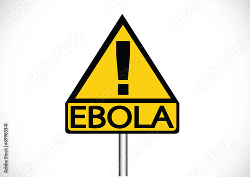 road warning exclamation point warns about Ebola virus concept
