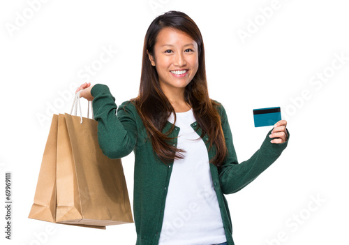 Asian woman hold with shopping bag and credit card