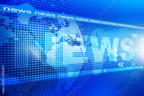 words News on digital blue background.