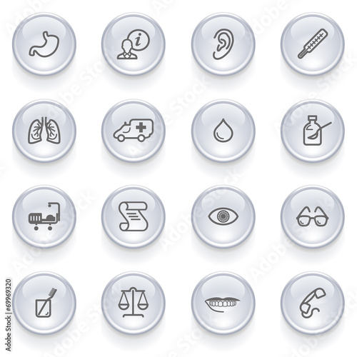 Medicine icons with glossy buttons.