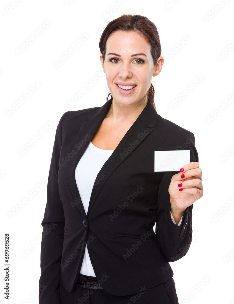 Businesswoman hold with blank of name card Businesswoman hold with blank of name card