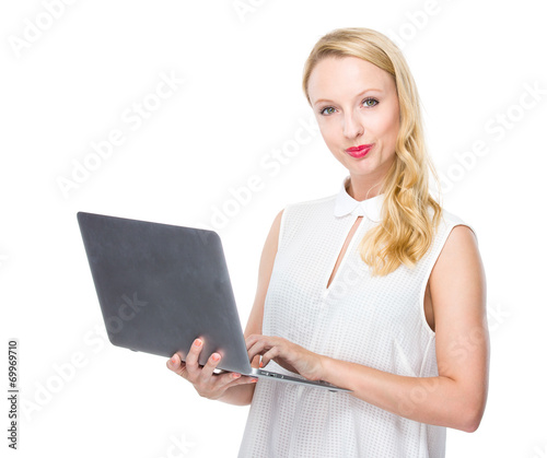 Caucasian woman use of laptop