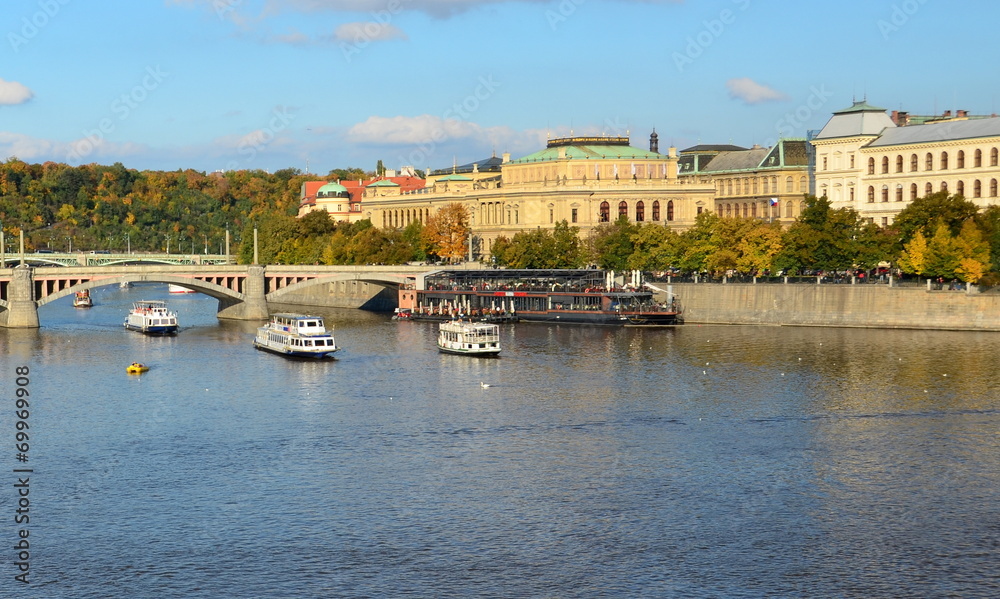 Boats on the Prague River Vltava