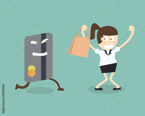 Vászonkép Credit card running with business woman