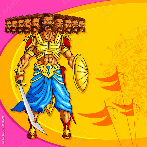 Raavana with ten head holding sword photo