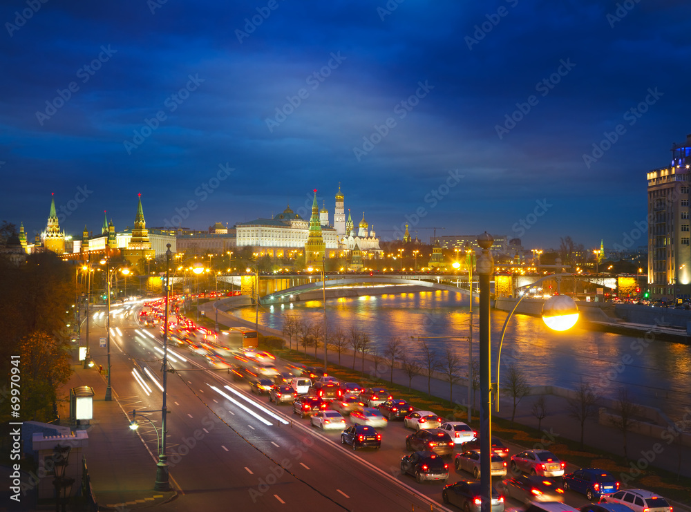 Bright night urban landscape, Moscow