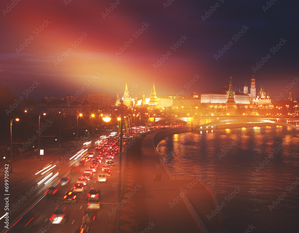 Bright night urban landscape, Moscow