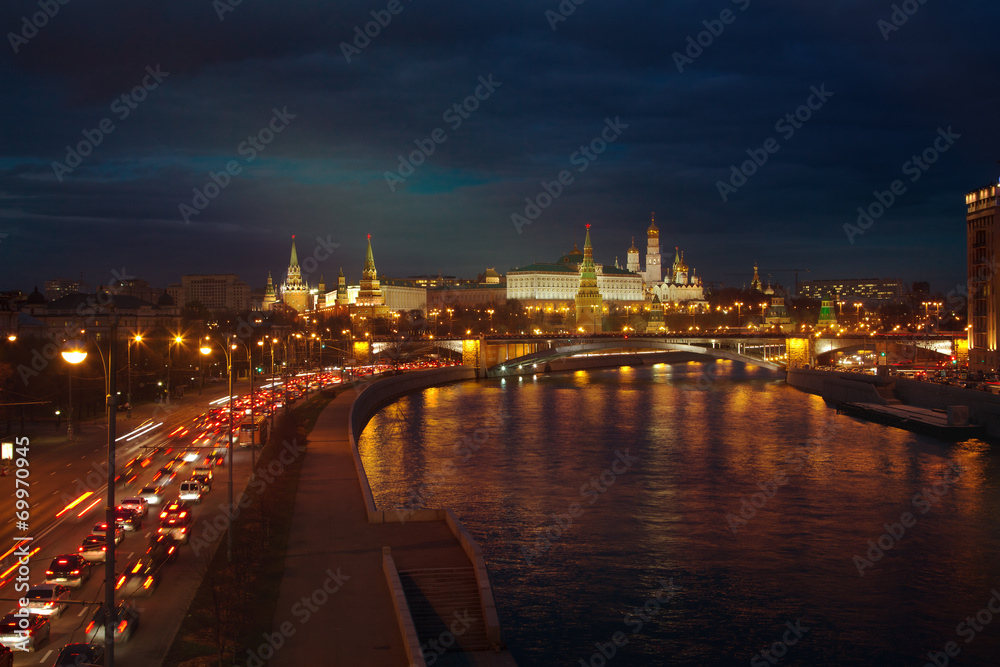 Naklejka premium Bright night urban landscape, Moscow