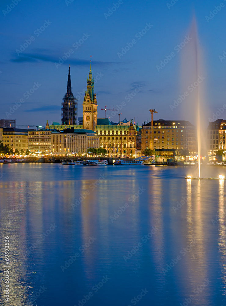 Downtown Hamburg with the Binnenalster lake at dawn Downtown Hamburg with the Binnenalster lake at dawn