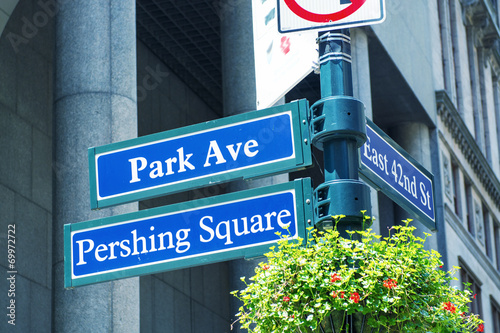 Park Avenue Pershing Square street signs in New York photo