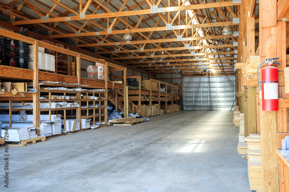 Building materials stored in warehouse